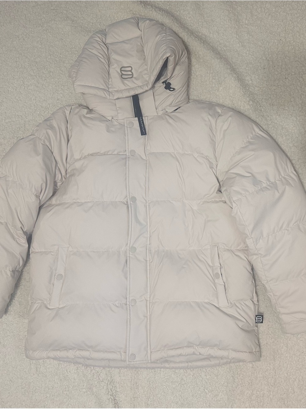 Aritzia Light Beige Puffer Jacket with Hood